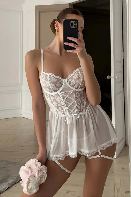 Lace-Up Sheer Babydoll